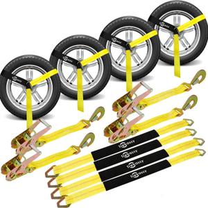 Trekassy 2in x 12ft Car Tie Down Straps for Trailers Heavy Duty, 10000lbs Break Strength, 4 Pack Steel Ratchet, 4 Adjustable Car Hauler Straps, 4 Axle Straps