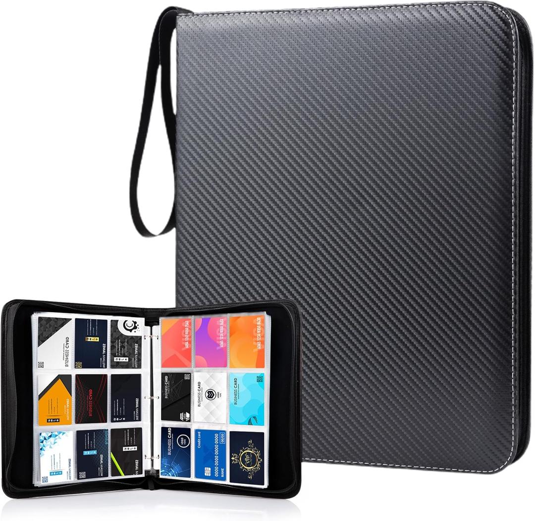 WOT I Trading Card Binder, 900 Pockets Sleeves with Zipper, Double Sided Pockets Card Holder Carry Case for Baseball Card, Football Card (Black)
