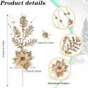 15 Pcs 17 Inch Christmas Artificial Glitter Berry Stem Ornaments with Poinsettia Flower, Xmas Glitter Poinsettia Flowers Picks for Christmas Tree Vase Holiday Party Home Decor(Champagne)