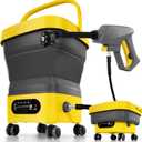 Portable Foldable Sprayer with 3.7Gal Tank & Wheels, Cordless Electric Cleaning Tools, 10FT Hose, 6-in-1 Nozzle for Outdoor & Indoor Cleaning, Pets (Bare Tool)