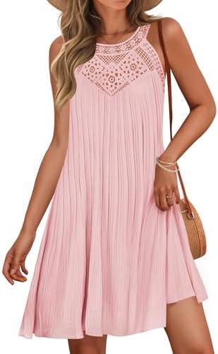 ZESICA Women's 2025 Summer Halter Chiffon Mini Dresses Sleeveless Hollow Out A Line Flowy Ruffle Beach Vacation Sundress, XL