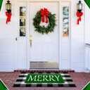 Geelin 2 Pcs Christmas Door Mat Outdoor Merry Christmas Front Door Mats Buffalo Checkered Rug (30'' x 18'' and 43'' x 27.5'') for Home Entrance Indoor Outdoor Decorative Coir Rugs (Green)