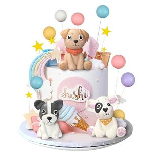 Dog Cake Topper Clay Dog Figurines Star Cloud Ball Cake Toppers Decorations for Dog Theme Birthday Party Paw Cute Pet Party Supplies
