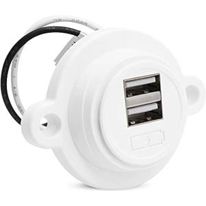 Facon 12V RV USB Charger Socket, Dual RV USB Outlet (5V / 2.4A), Super Slim Wall Mount 12V USB Outlet, for RV Trailer Camper Boat Marine Motorhome, White