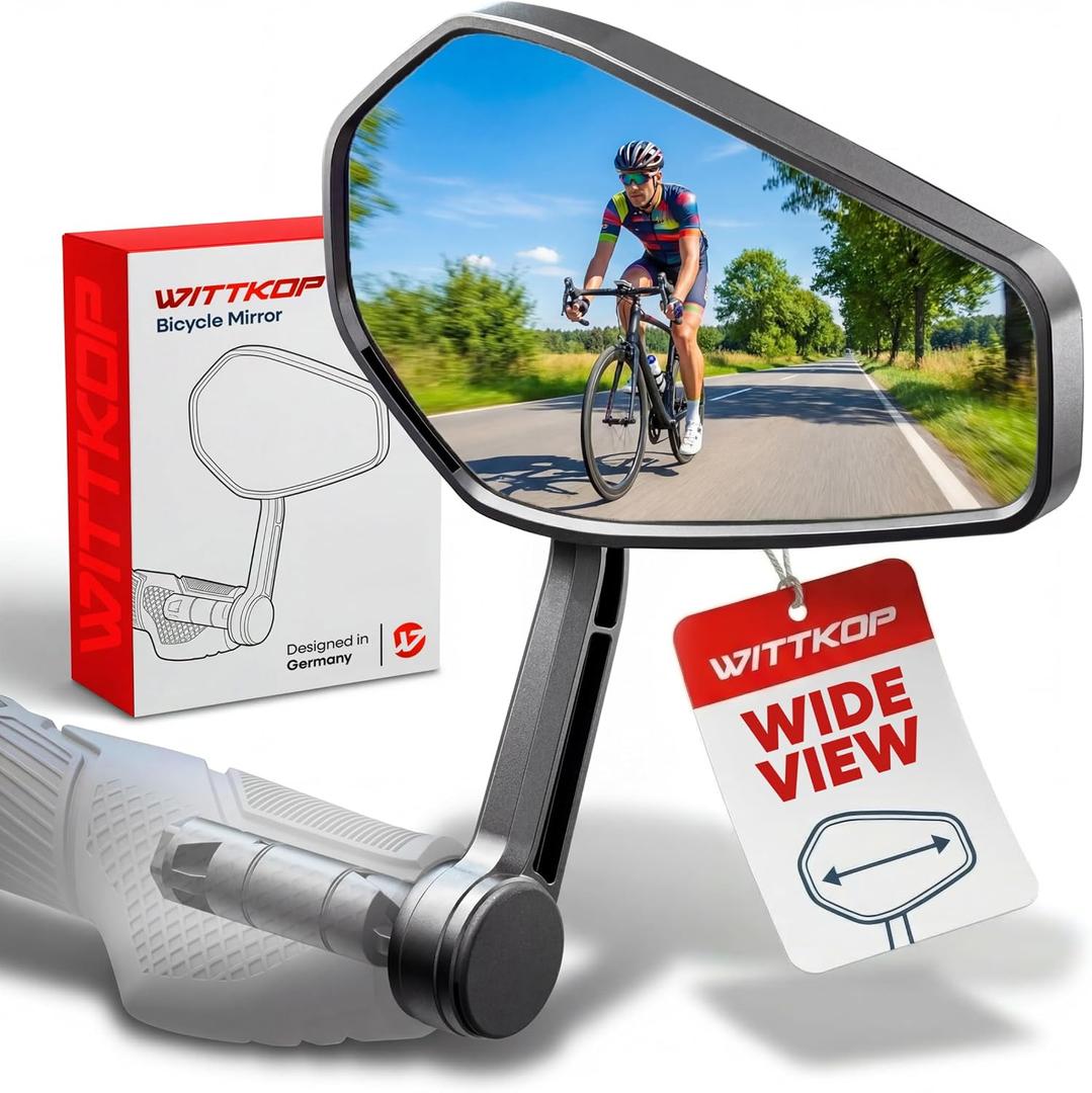 Wittkop Bike Mirror | Large HD Field Of Vision | 360° Rotatable & Foldable | Mounting Above & Below | Break-Proof & Durable | Ebike Accessories, Bike Mirror Handlebar Mount, Bicycle Mirrors