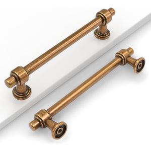 10 Pack 5"(128mm) Antique Brass Cabinet Pulls Kitchen Cabinet Handles Vintage Cabinet Hardware Aged Brass Drawer Pulls for Bathroom Cupboard