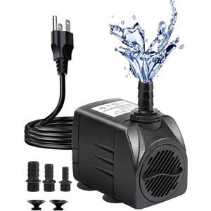 Fountain Pump, 400GPH Submersible Water Pump Outdoor, Ultra Quiet Water Fountain Pump With 6.5FT High Lift, 3 Nozzles for Pond Waterfall, Fish Tank, Aquarium, Hydroponics