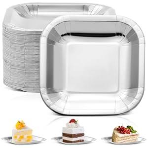 Dandat 50 Pack 7 Inch Easter Paper Square Plates Appetizer Disposable Cake Plates Disposable Lunch Metallic Foil Dessert Tableware for Birthday Wedding Anniversary Party Supplies