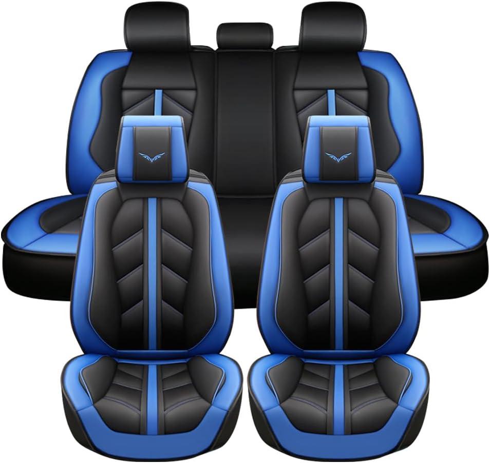 Front & Rear Seat Covers for Corvette C7 C5 Car Seat Cover Luxury PU Leather Sporty Breathable Comfortable Blue × Black