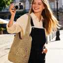 Beach Bag, Straw Beach Bags for Women, Floral Designed Beach Tote Lightweight Foldable Straw Bag
