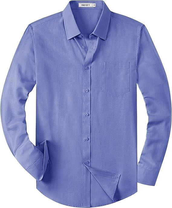 Alimens & Gentle Mens Solid Oxford Shirt Long Sleeve Dress Shirt Work Casual Button Down Shirts with Pocket M