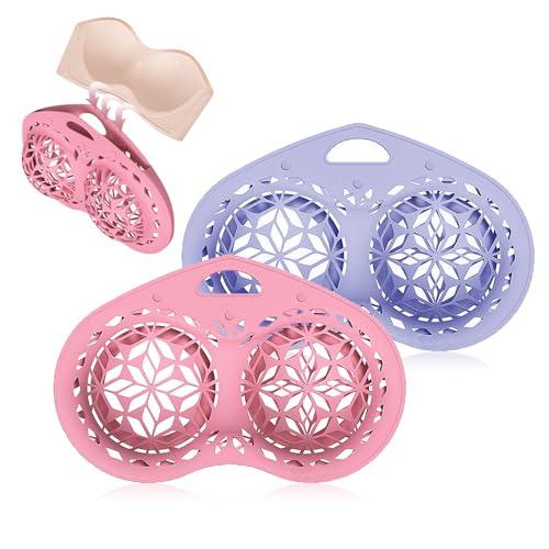 2 Pcs Lingerie Wash Bags, Silicone Delicates Bags For Washing Machine Bra Bag For Laundry Laundry Wash Bag For A-Cup to C-cup, Maternity, Sports, Sexy Bras (Pink+Purple)