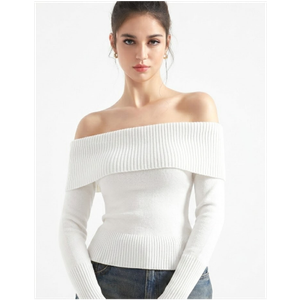 Women Off Shoulder Sweaters Long Sleeve Ribbed Knit Going Out Fall Tops Blouse, Small. M size