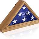 Flag Display Case for 3' x 5' Folded Flag Solid Wood Flag Display Box with HD Tempered Glass Wall Mount Thick Base Triangle Flag Holder for Veterans (Not for Burial Flag) Walnut