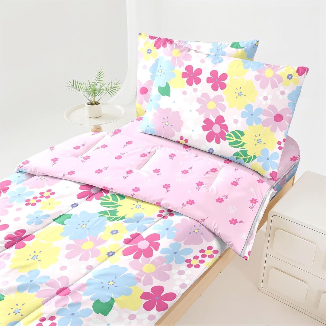 Zipper Bedding Twin for Girls Floral Comforter Girls Flower Twin Bedding All in one Zipper Kids Colorful Comforter (Dal-clb-flower 03)