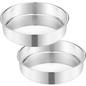 E-far 11 Inch Cake Pan Set of 2, Stainless Steel Large Round Baking Pans Tins, Non-Toxic & Leak-Proof Mold for Birthday Wedding Layer Tiered Cake, Easy Clean & Dishwasher Safe