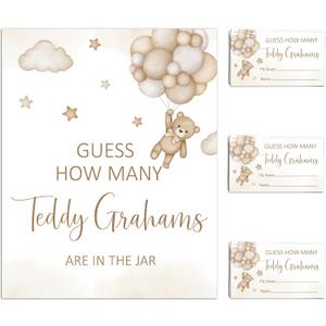 We Can Bearly Wait Baby Shower Games Guess How Many Bear Game Sign and String Card for 50 Guests for Boys Baby Shower (Brown) 1