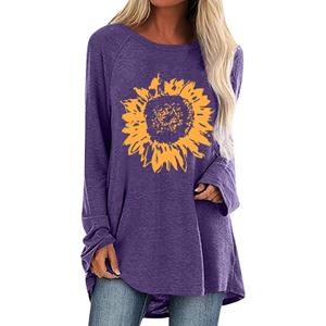 Locryz Women Tunic Tops for LeggingsGraphic Print Shirt Casual Long Sleeve Tunics Blouse (Purple, XL)