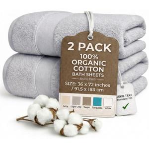 Oversized Bath Towels - 36 x 72 Extra Large Organic Cotton Bath Sheets for Adults | Jumbo Hotel-Size, Ultra Absorbent & Soft | 2 Pack