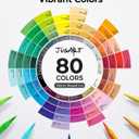 JusArt Markers for Adult Coloring Books No Bleeding, 80 Colors Coloring Markers with Dual Tips, Fine & Brush Pens with Ergonomic Triangle Grip & 33% More Ink, Water-Based Art Drawing Set for Adults