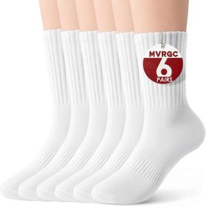 Crew Socks for Women & Men, 6 Pair Cute Cotton Casual Calf Socks Breathable Soft Above Ankle Socks, Size 5-10 (White)