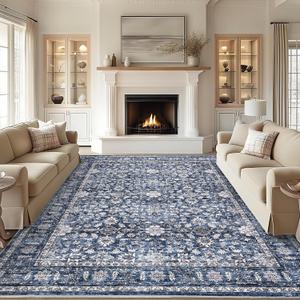 GarveeHome Vintage 810 Area Rug, Non Slip Backing Washable Stain Resistant Super Soft Distressed Persian Rug, Ideal for High Traffic Areas in Bedroom, Living Room, Kitchen Blue