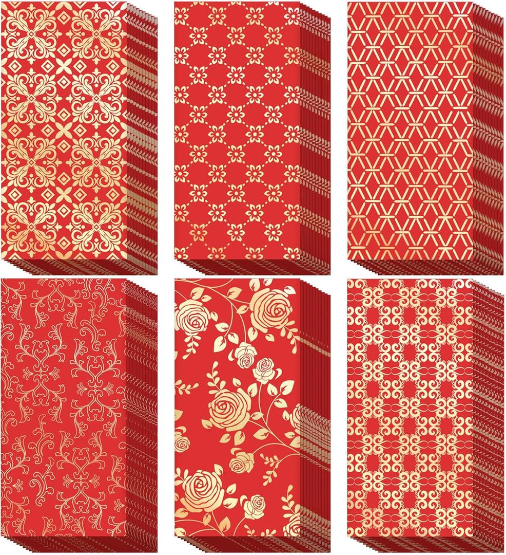 BINBE 66 Pcs Chinese New Year Red Envelopes 2026 Hong Bao Paper Gift Money Envelopes 6 Design Red Pocket Envelopes for Lunar Year Spring Festival Birthday Wedding Party
