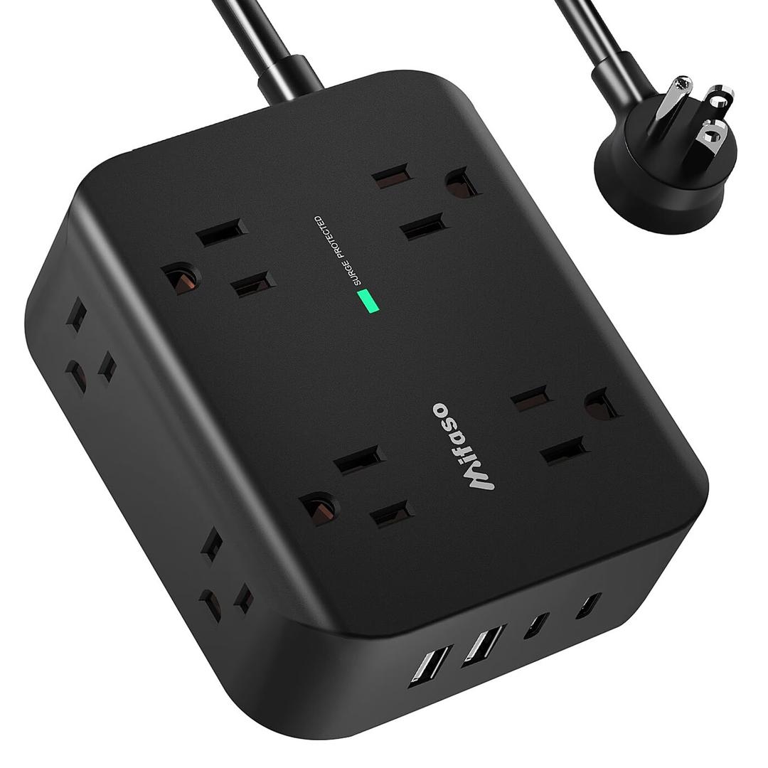 Extension Cord 20 FT, Surge Protector Power Strip with 8 Wide Outlets 4 USB Ports, Flat Plug, Mounted, Overload Protection, Indoor Home Office Apartment Dorm Room Essentials