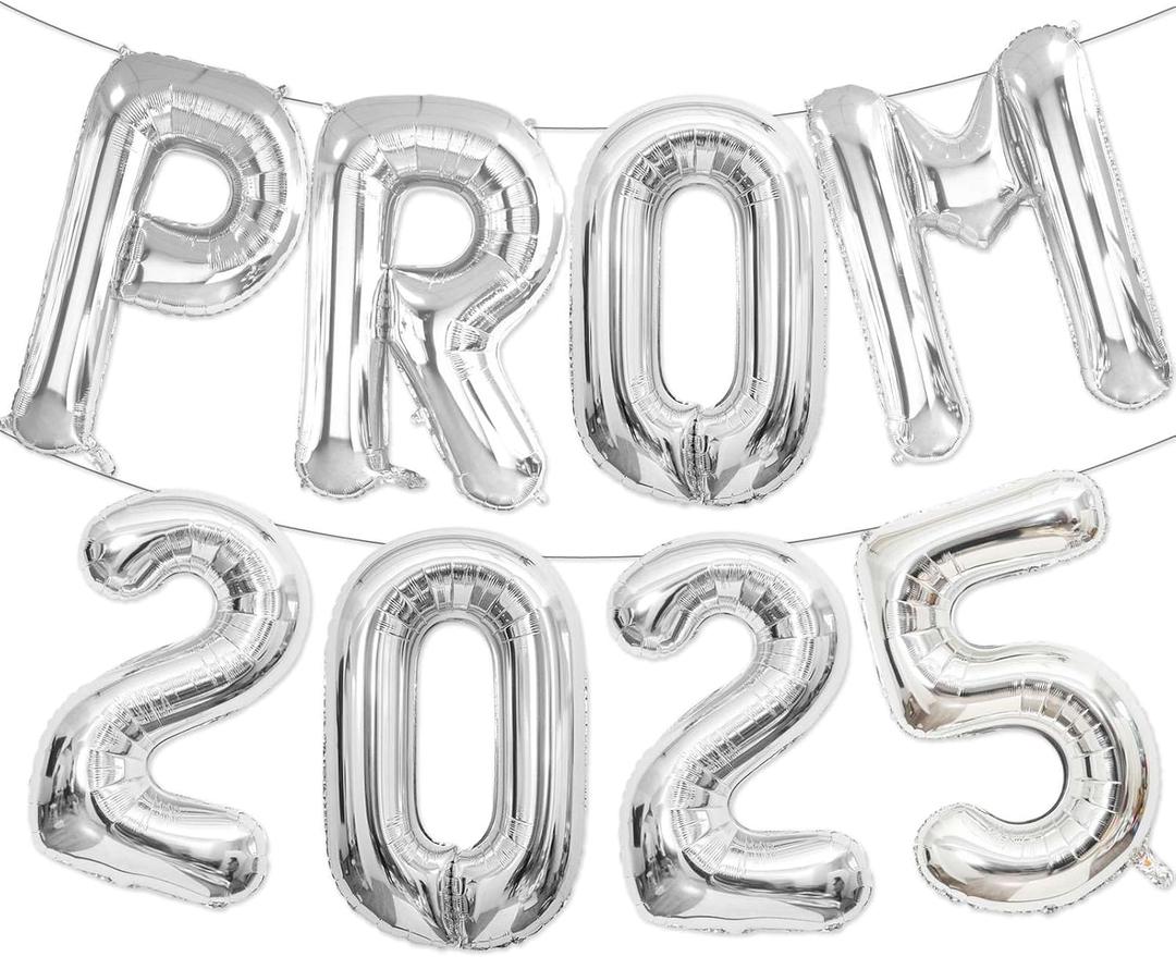 Prom 2025 Balloons Silver 16 Inch, Silver Prom 2025 Graduation Balloons Banner Sign for Graduation Class of 2025 Congrats Grad Party Decorations