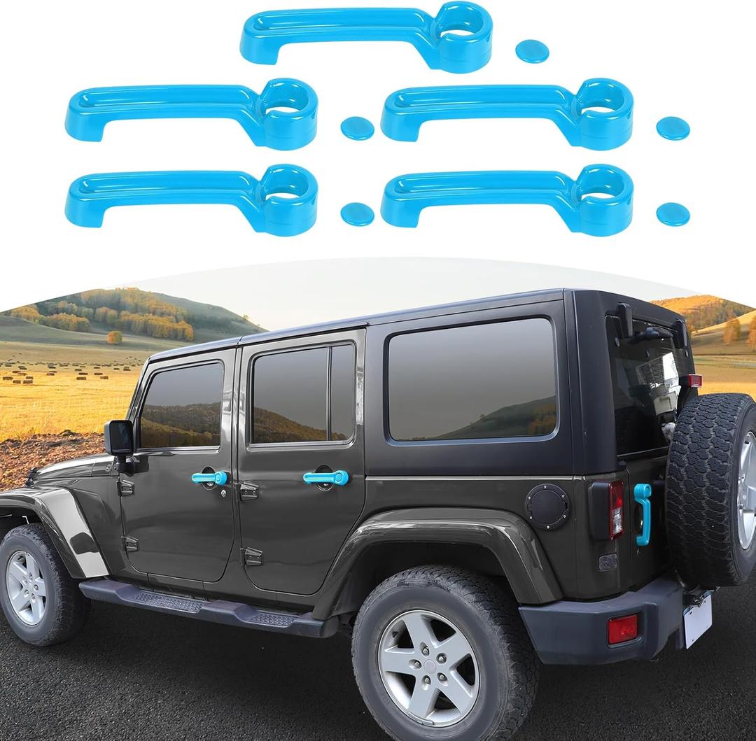 for Jeep JK Door Handle Cover Trim Baby Blue for Jeep Wrangler JK 4DR 2007-2017 Baby Blue Exterior Accessories 5pcs