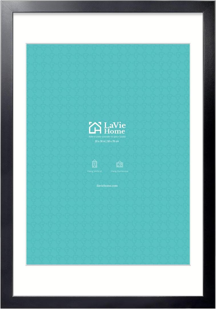 LaVie Home 20x30 Picture Frame Black Poster Frame,Display Pictures 18x24 with Mat or 20x30 Without Mat, Stable and Sturdy Frame and Polished Plexiglass, Horizontal and Vertical Format of The Walls