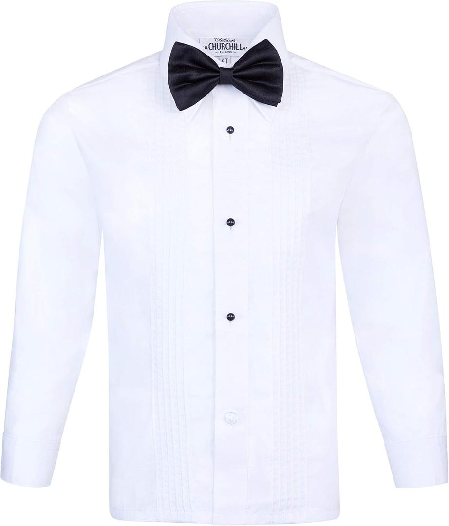 S.H. Churchill & Co. Boy's White Tuxedo Shirt with Bow Tie and Studs (White), 2T