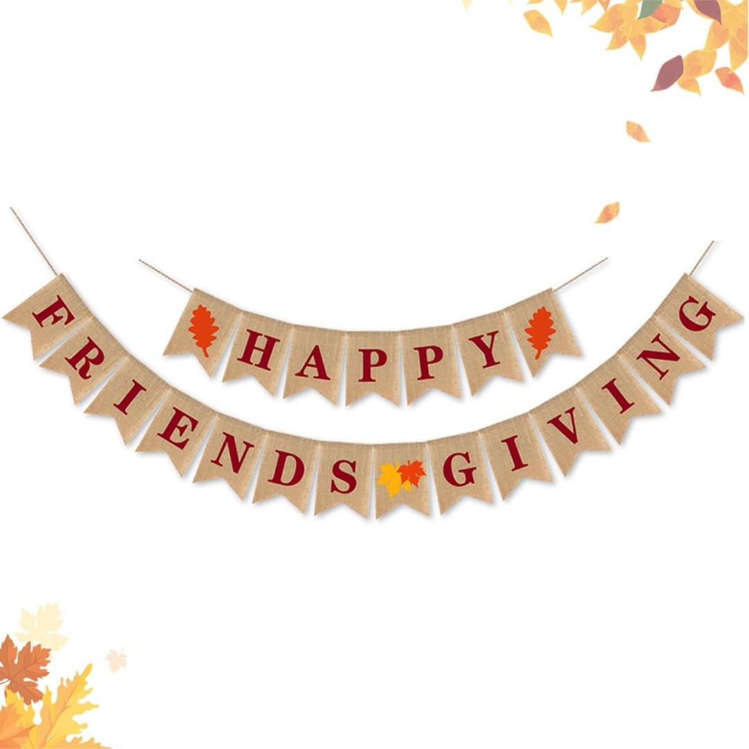 Happy Friendsgiving Burlap Banner Party Decoration Fall Autumn Maple Leaves Rustic Harvest Banner for Mantel Fireplace Wall Hanging for Home Party Yard Outdoor indoor Decor Thanksgiving Decoration