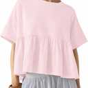 Ziesexy Oversized Babydoll Tops for Women Casual Short Sleeve Crewneck Peplum Shirt Loose Fit Summer T Shirts Pink (Pink, L)