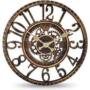 WrtmyR Outdoor Wall Clock Waterproof, 12 Inch Silent Non-Ticking Battery Operated Outside Clock, Decor Clock for Patio, Pool, Garden, Fence, Porch, Lanai, Farmhouse Decor (Dark Gold)