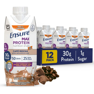 Ensure Max Protein Cafe Mocha Nutrition Shake | 30g Protein, 1g Sugar, 4g Fiber Blend | 12 Pack BD:01-01-26