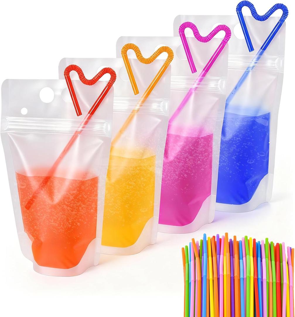 Pouches Compatible with Caprisun,Food Grade Seal-Tight and Reusable,Pouches Empty Compatible with Caprisun,Ideal for Sustainable Hydration,300ml(10oz),Straw included,100Packs