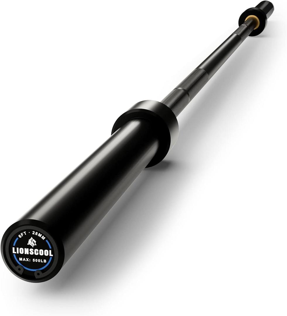 LIONSCOOL Premium 6ft Barbell (Black E-coating, 6FT, 500LBS)