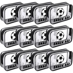 12 Pcs Soccer Snack Bags for Team Gifts Goodie Snack Treat Candy Pouch Bags Clear PVC Waterproof with Zipper Party Favors for Team Ground Birthday Gifts Sport Supplies Black