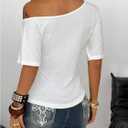 Floerns Women's Going Out Off The Shoulder T Shirts Tie Front Short Sleeve Hanky Hem Casual Tee Tops (White, S)