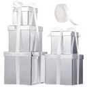 Cholemy 5 Pcs Square Nesting Boxes Decorative Gift Boxes with Lid and Ribbon Assorted Sizes Wrap for Wedding, Anniversary, Birthday, Bridal Shower, Graduation Party(Silver, Cardboard)