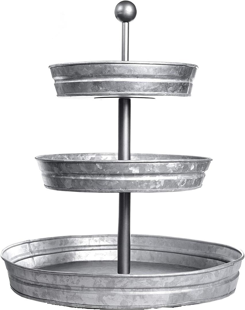GetSet2Save Vintage Galvanized 3 Tier Serving Tray Rustic Country Farmhouse Kitchen, One Size, Silver