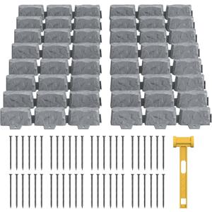 16 Pack(24FT) No Dig Landscape Edging with 48 Spikes,3 Inch Tall Stone Gray Faux Stone Edging for Landscaping,Garden,Flower Beds,Grass,Yard,Paver,Pathway Decorative Fence