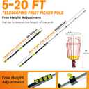 5-20FT Fruit Picker Pole Tool, with Basket Long Handle Adjustable Telescoping Pole, for Mango, Apple, Lemon, Orange, Avocado Fruit Tree Picking