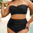 Yonique Women Plus Size Two Piece Swimsuits High Waisted Bathing Suits Bandeau Bikini Tummy Control Swimwear, 22W