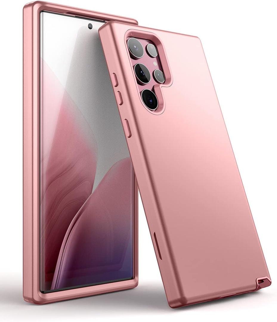 WeLoveCase for Samsung Galaxy S22 Ultra 5G Case, 3 in 1 Full Body Heavy Duty Protection Hybrid Shockproof TPU Bumper Three Layer Protective Case for Samsung Galaxy S22 Ultra 6.8 inch, Rose Gold