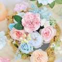 Artificial Flowers Combo Box Set Baby Blue Pink Silk Roses Dahlia Peonies Greenery with Stems DIY Pastel Rainbow Bridal Shower Wedding Bouquets Floral Arrangements Table Centerpieces Party Decor