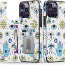 Goodon for iPhone 13 Pro Case Wallet - Flip Folio Leather Cover with Trendy Floral Design, 3 Card Slots & Kickstand Function, Stylish Protective Phone Case for Women and Girls - Eyes