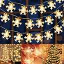 2 x TURNMEON [ Timer 19.7 Ft 50 LED Snowflake Lights Decor, Battery Operated Fairy String Christmas Tree Lights Decorations Outdoor Indoor Xmas Party Home Bedroom Wedding Holiday Garden Decor(Warm White)