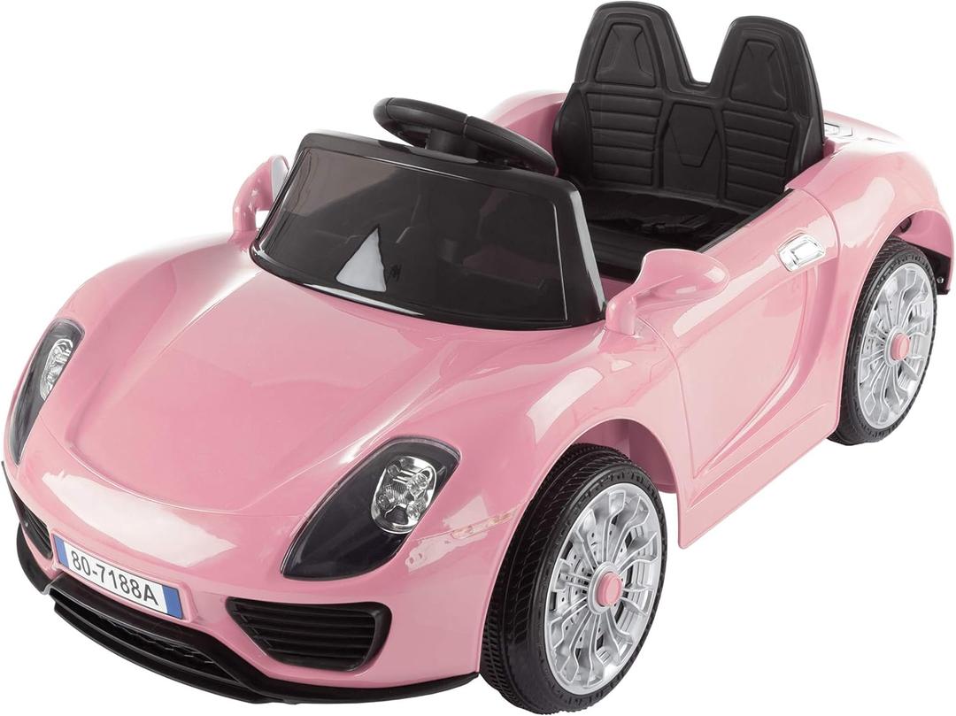 Kids Ride on Car with Remote - Sporty Toddler Car for Kids Ages 3-6 - 6V Battery-Powered Ride on with Lights and AUX Port by Lil' Rider (Pink)